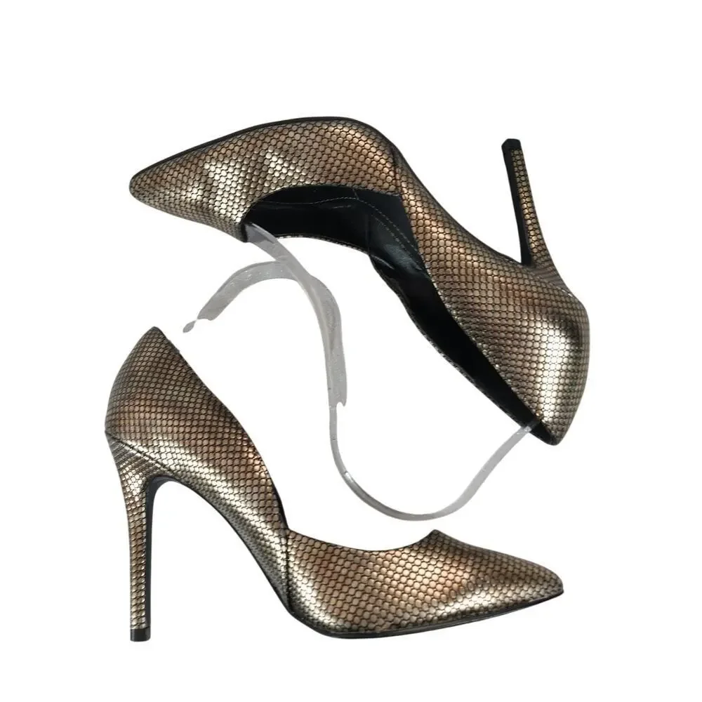 CHARLES DAVID! GORGEOUS BLACK & GOLD MICRO-PATTERNED STILETTO HEELS! SZ 8M